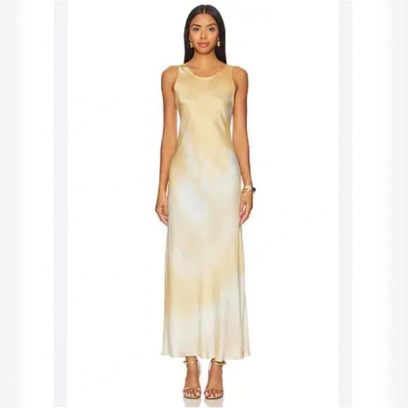 A.L.C Amana Blue Tan Satin Maxi Dress - Picture 5 of 15
